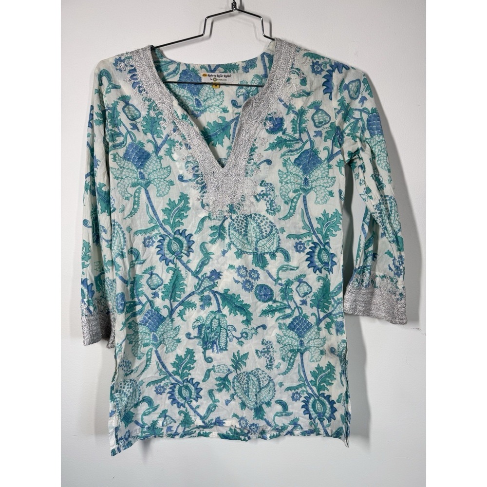 Roberta Roller Rabbit 3/4 Sleeve Amanda Kurt's Embroidered Tunic Topβ Women's M
